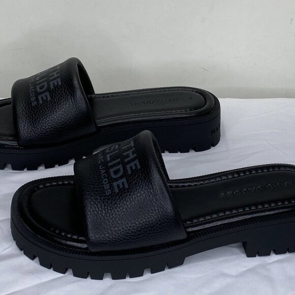 NEW MARC JACOBS Women’s Lug Sole Slide Sandals Black Size 10 Leather Low Heel - Picture 6 of 7